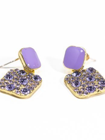 Pendiente Joya Cristal Oro Y Violeta
